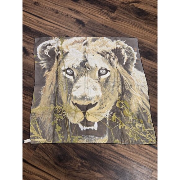 Vtg Abercrombie & Fitch Silk Scarf Lion Safari Print Made in France 33.5x32” - Picture 2 of 8